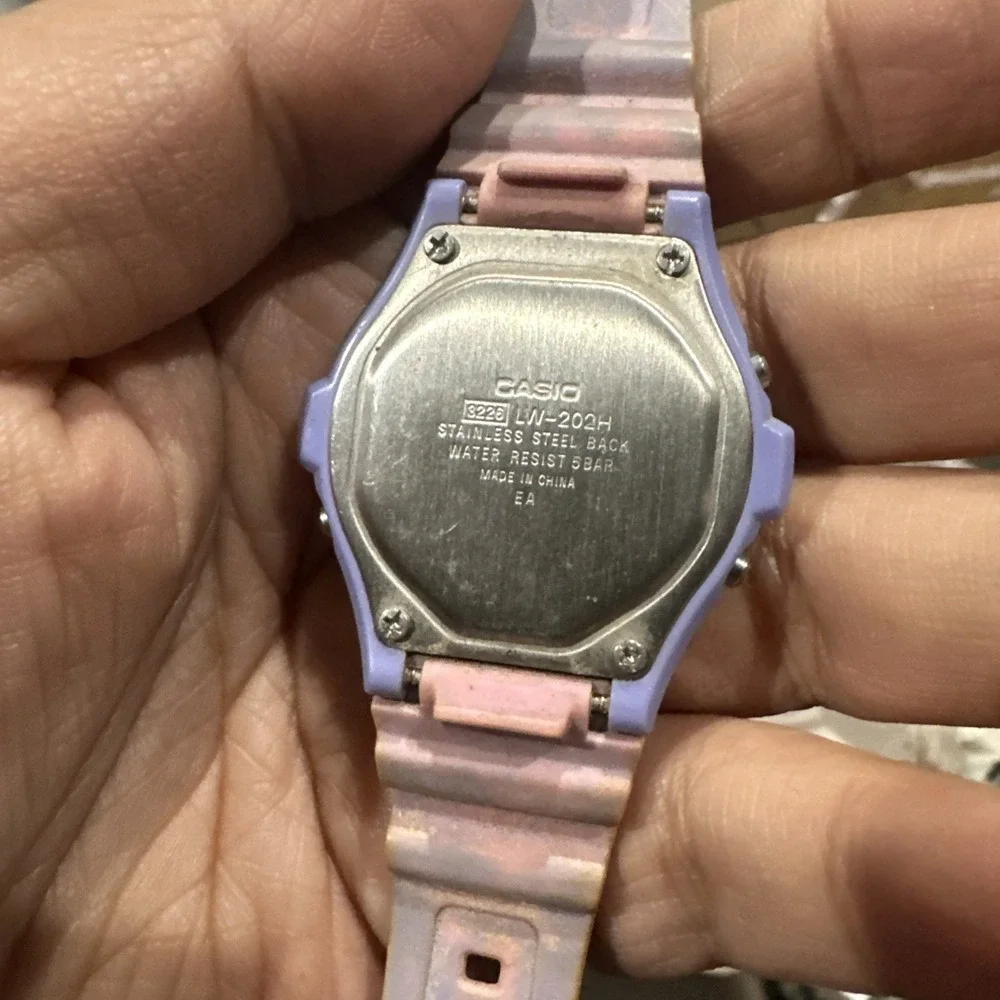 Working Casio Illuminator‎ Women's Digital watch. Purple & Fancy Colorful Strap